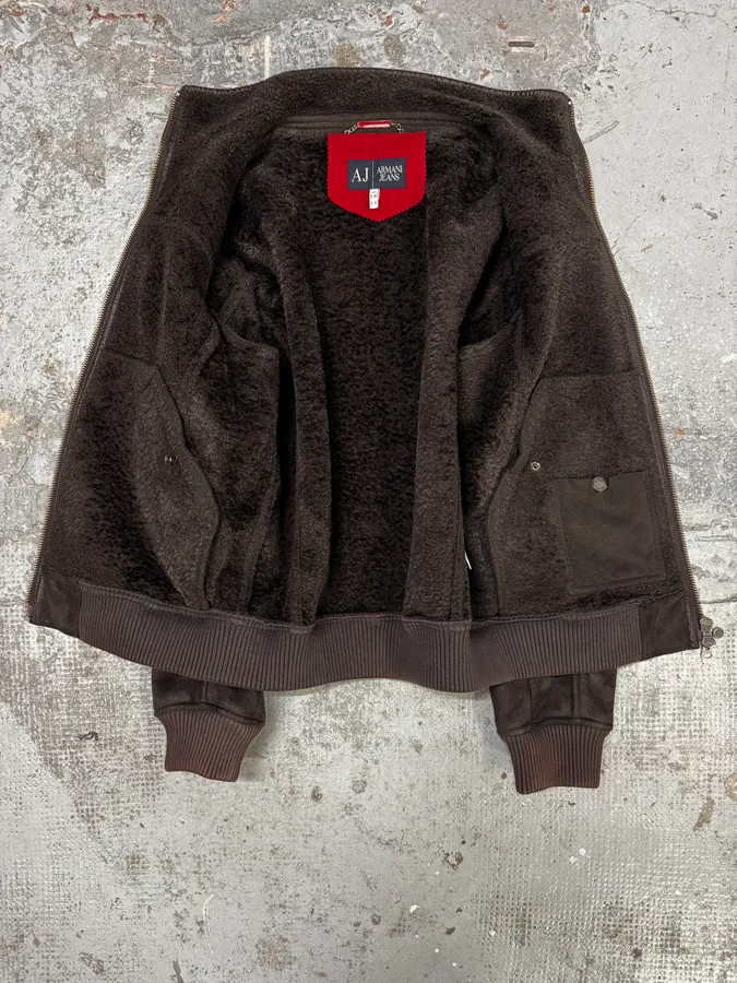 Armani Brown Leather Zip-up Biker Jacket - Image 7