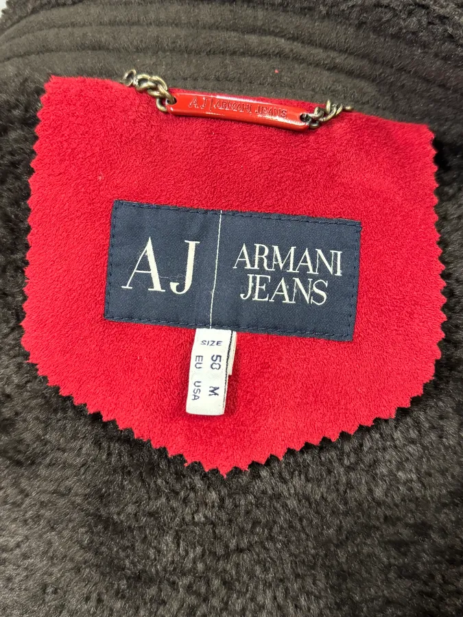 Armani Brown Leather Zip-up Biker Jacket - Image 8