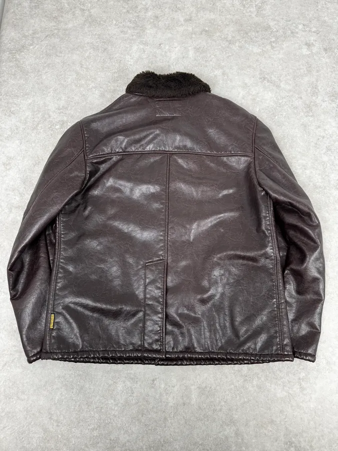 Armani Brown Shearling Collar Faux Leather Buttoned Jacket - Image 4