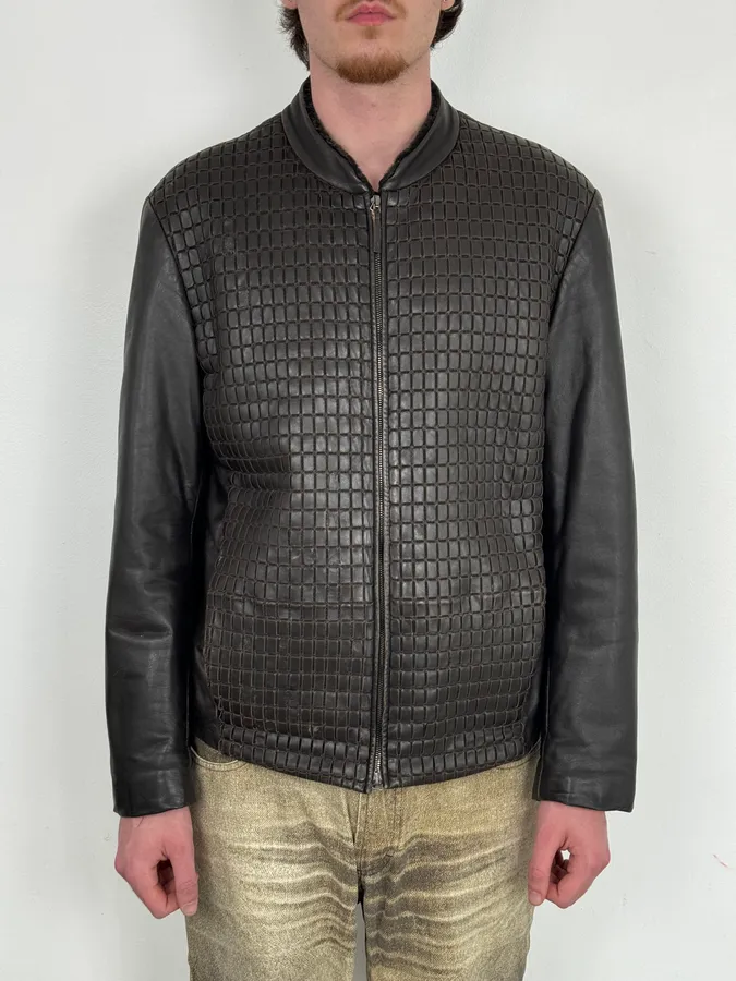 Armani Collezioni Brown Leather Quilted Bomber Jacket - Image 2