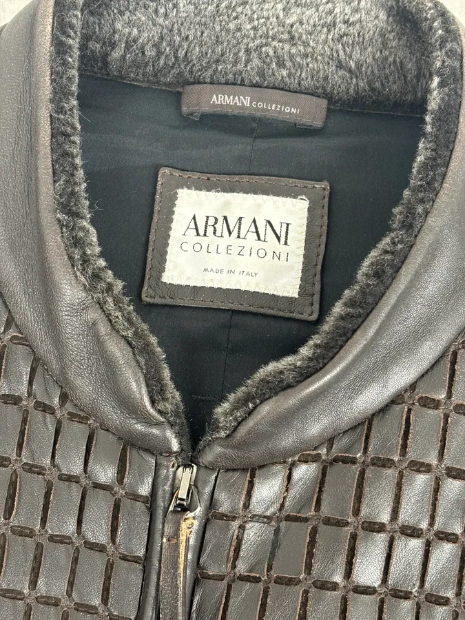 Armani Collezioni Brown Leather Quilted Bomber Jacket - Image 8