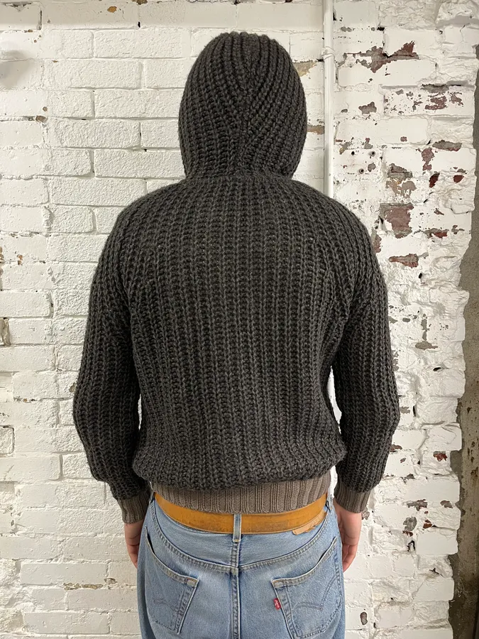 Armani Collezioni Wool Cable Knit Grey Zip-Up Hoodie - Image 3