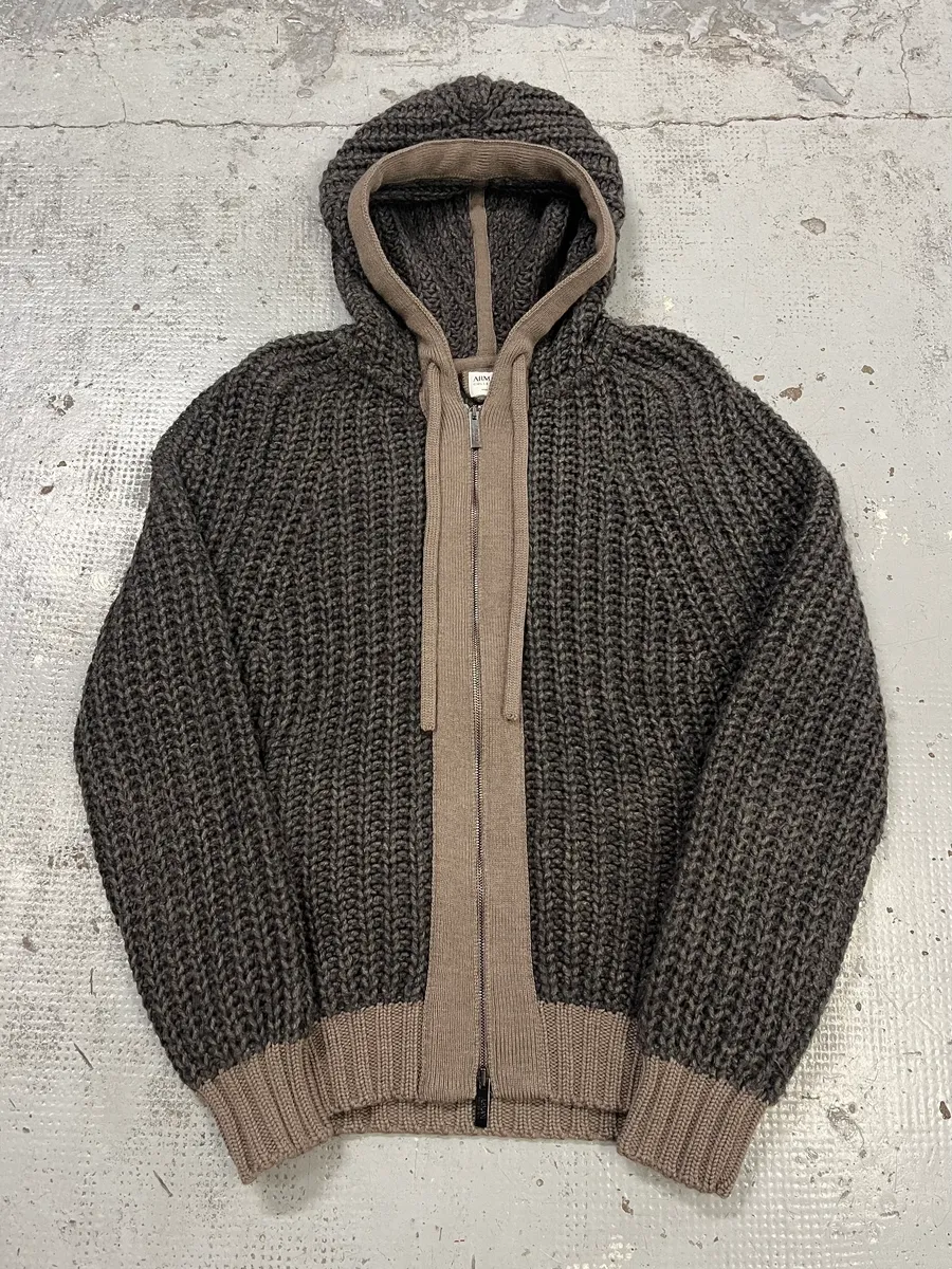 Armani Collezioni Wool Cable Knit Grey Zip-Up Hoodie - Image 5
