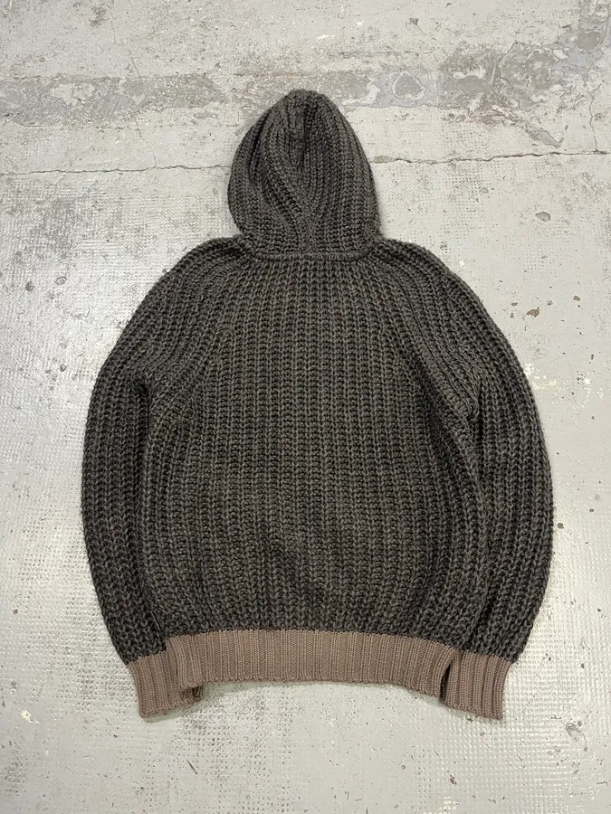 Armani Collezioni Wool Cable Knit Grey Zip-Up Hoodie - Image 8