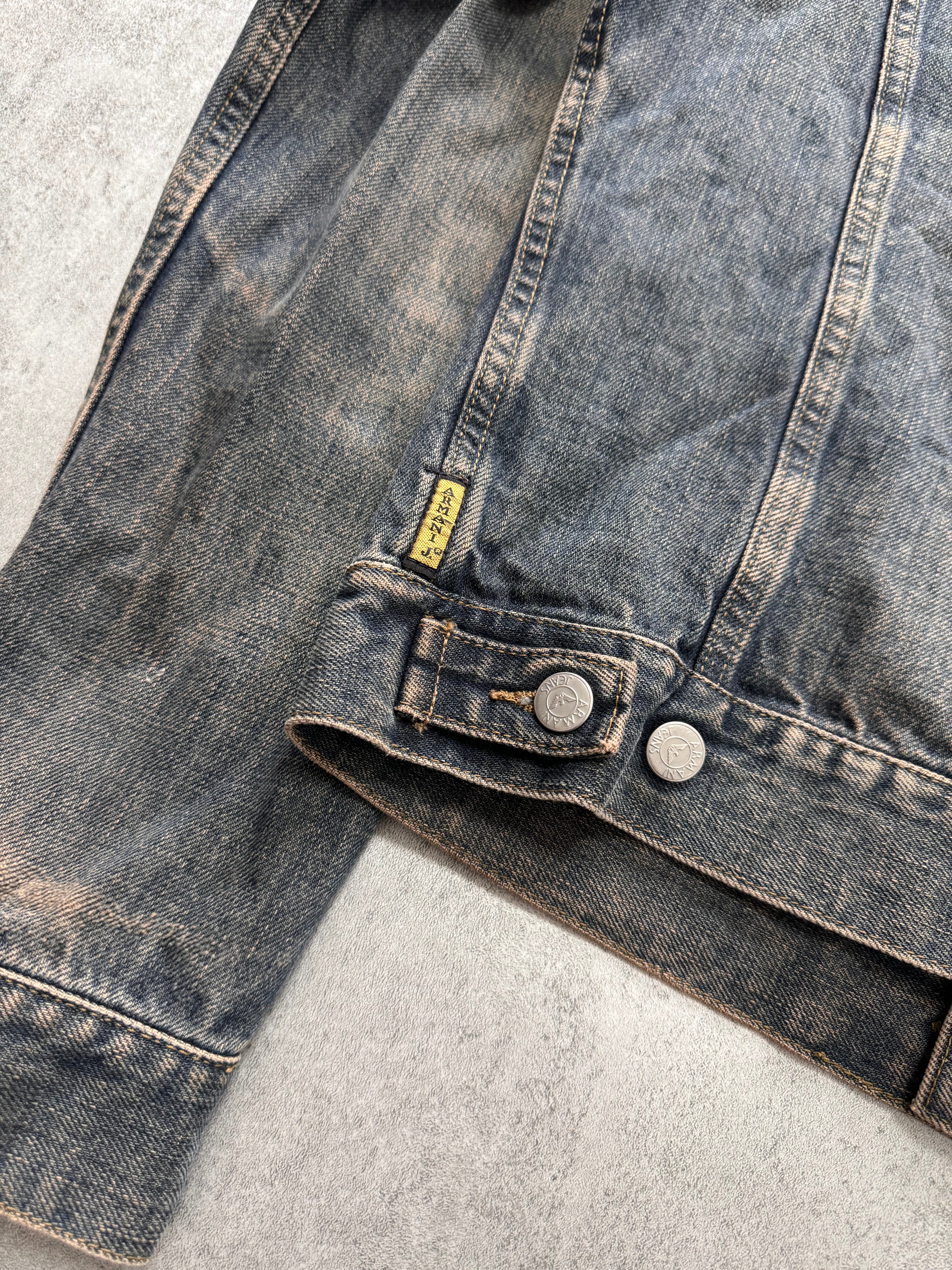 2000s Armani Faded Denim Biker Jacket - Image 5