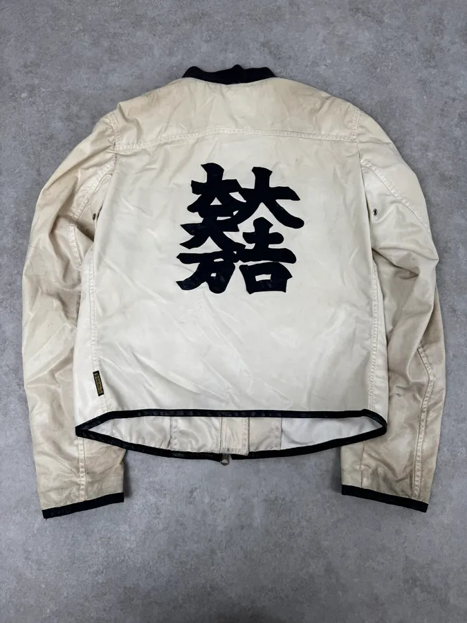2000s Armani Beige & Navy Kanji Nylon Sport Jacket - Image 4