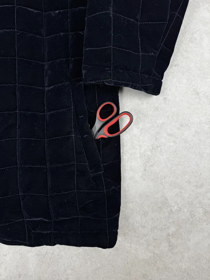 Armani Navy Quilted Velvet Contrast Collar Jacket - Image 10