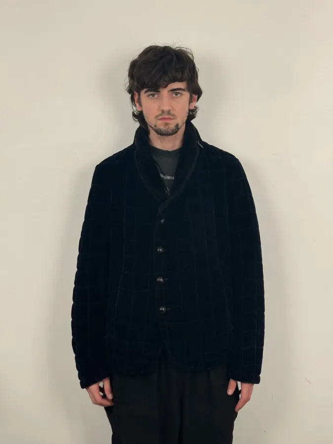 Armani Navy Quilted Velvet Contrast Collar Jacket - Image 2
