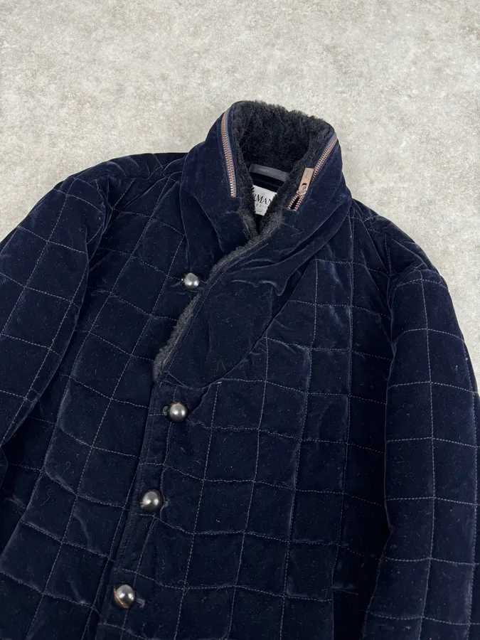 Armani Navy Quilted Velvet Contrast Collar Jacket - Image 6