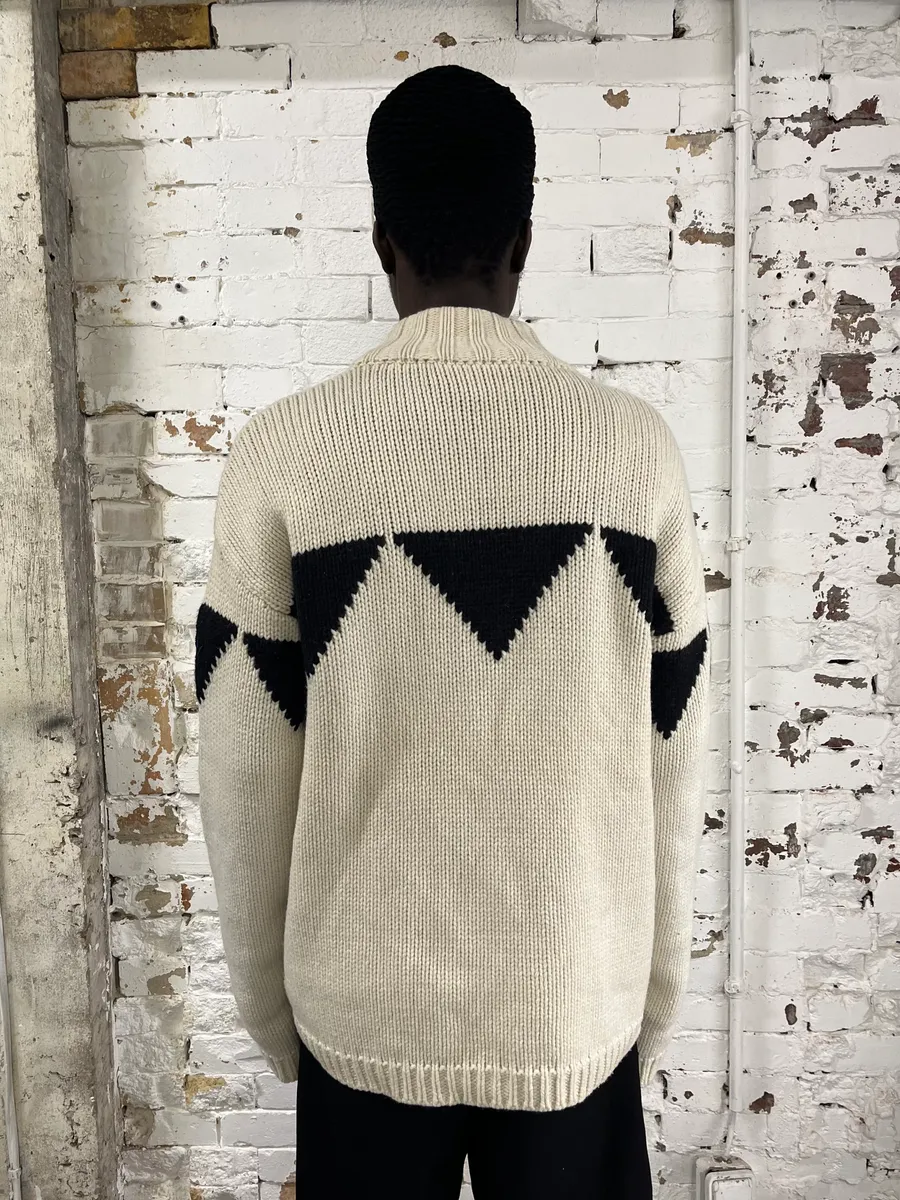 Armani Triangle Cream Wool Zip-Up Sweater - Image 2