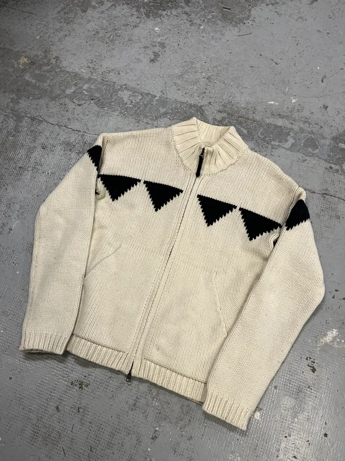 Armani Triangle Cream Wool Zip-Up Sweater - Image 4