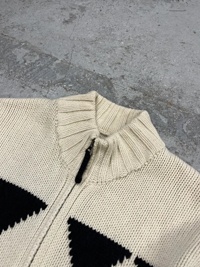 Armani Triangle Cream Wool Zip-Up Sweater - Image 5