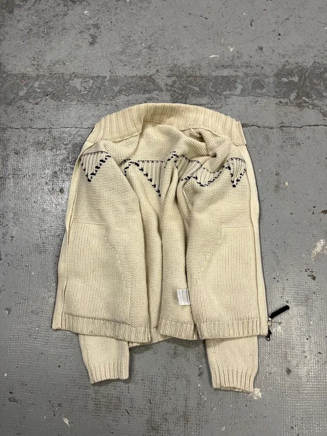 Armani Triangle Cream Wool Zip-Up Sweater - Image 8