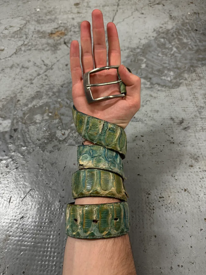 Artisanal Green & Blue Gradient Milanese Python Leather Belt
