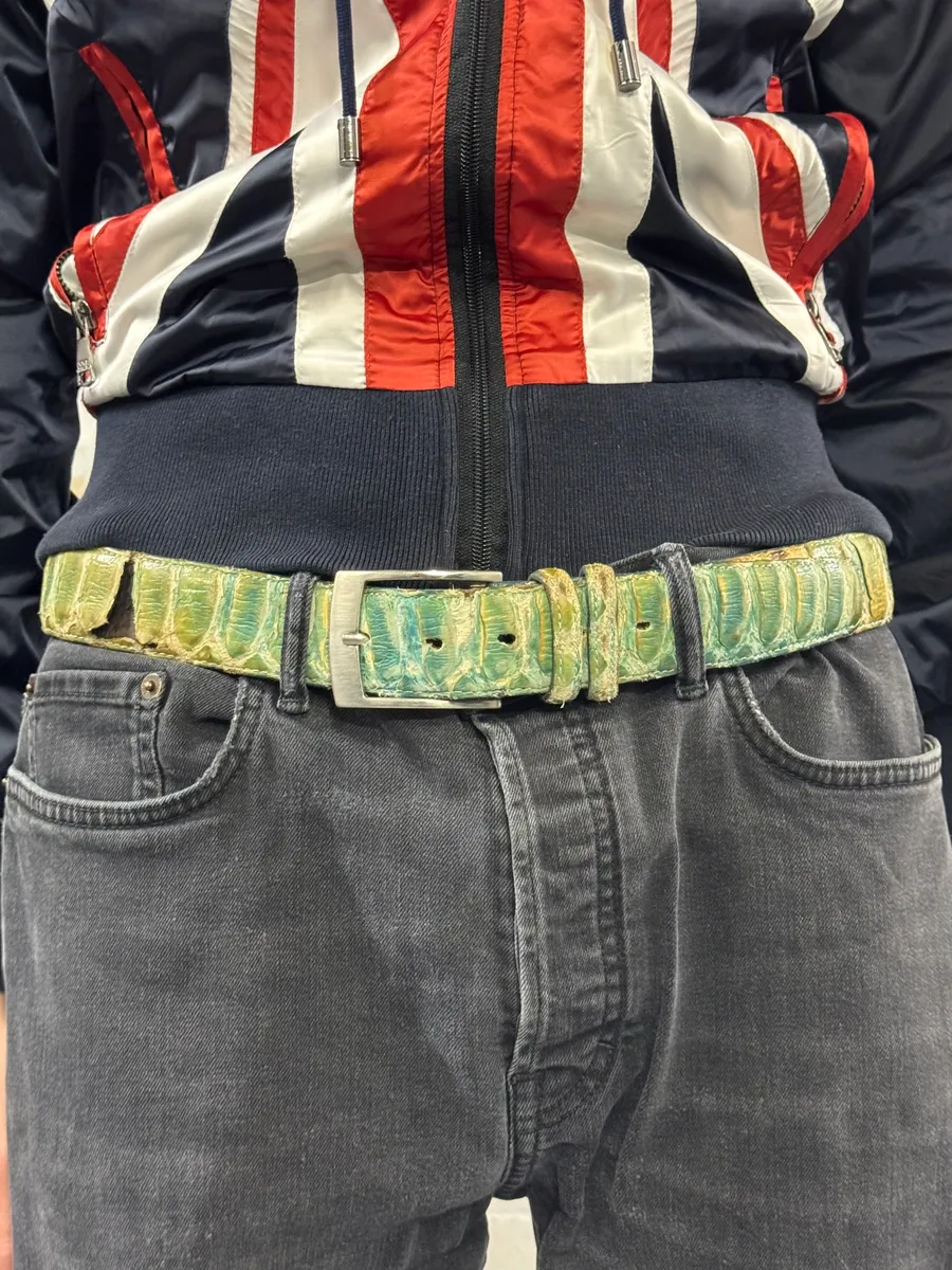 Artisanal Green & Blue Gradient Milanese Python Leather Belt - Image 2