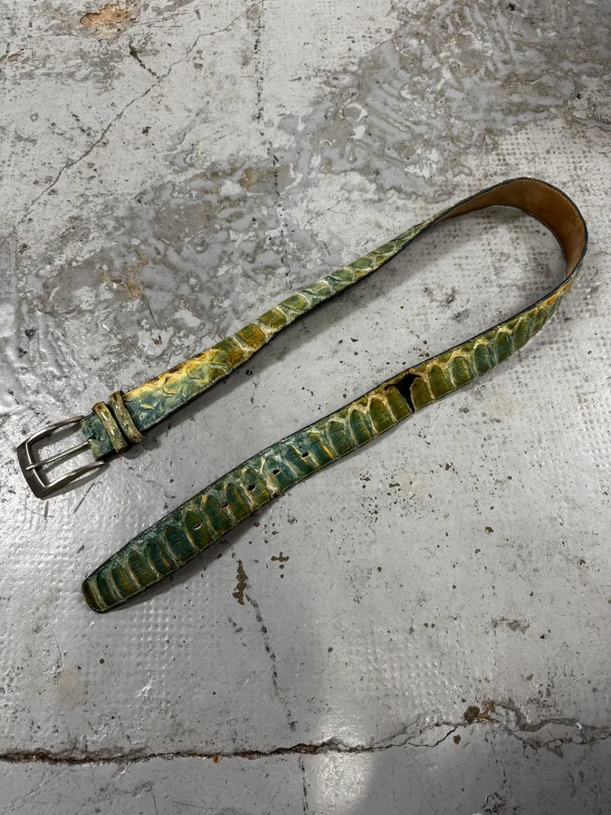 Artisanal Green & Blue Gradient Milanese Python Leather Belt - Image 3