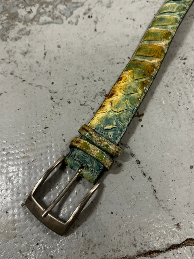 Artisanal Green & Blue Gradient Milanese Python Leather Belt - Image 4