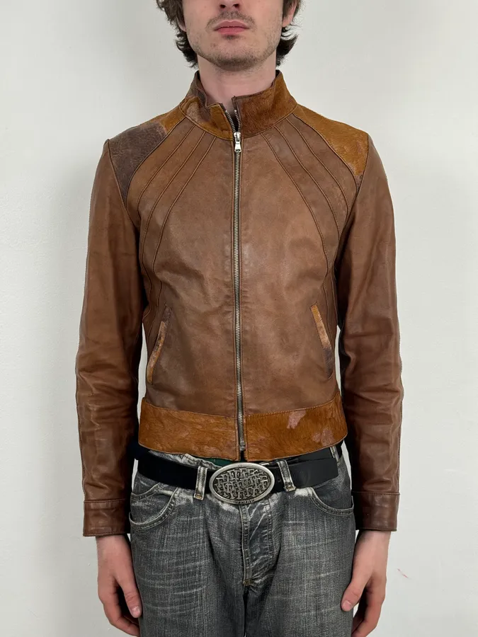 Artisanal Pony Hair Brown Leather Jacket - Image 2