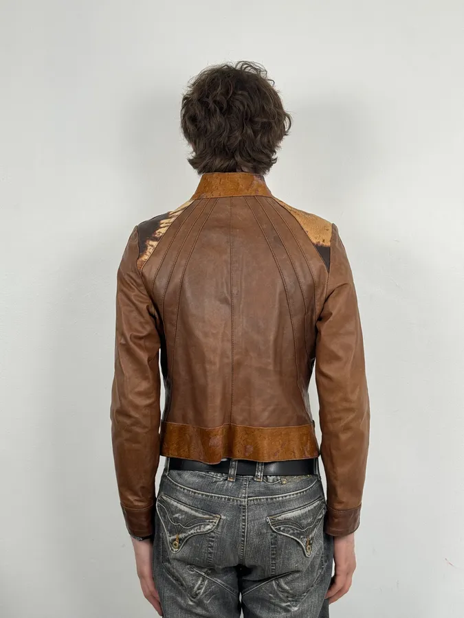 Artisanal Pony Hair Brown Leather Jacket - Image 3