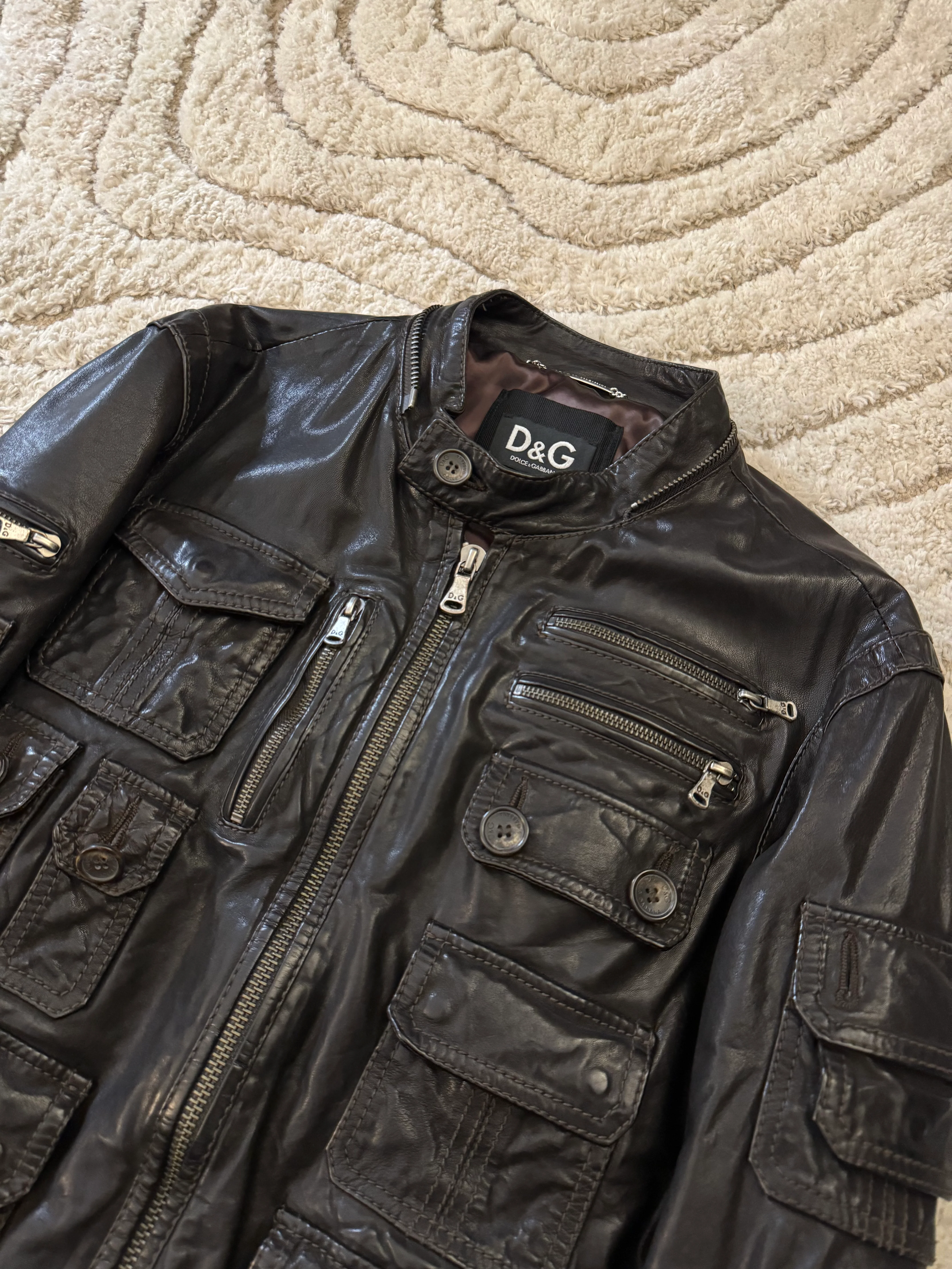 AW04 Dolce & Gabbana Army Multi-Pocket Leather Jacket (M) - Image 2