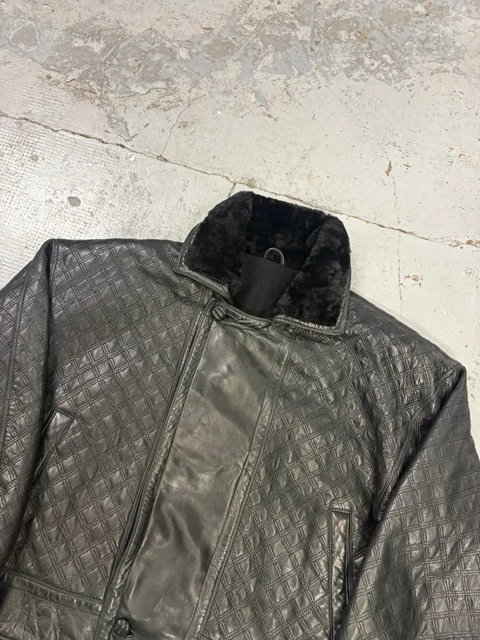 AW1992 Gianni Versace Black Leather Quilted Bomber Jacket - Image 4