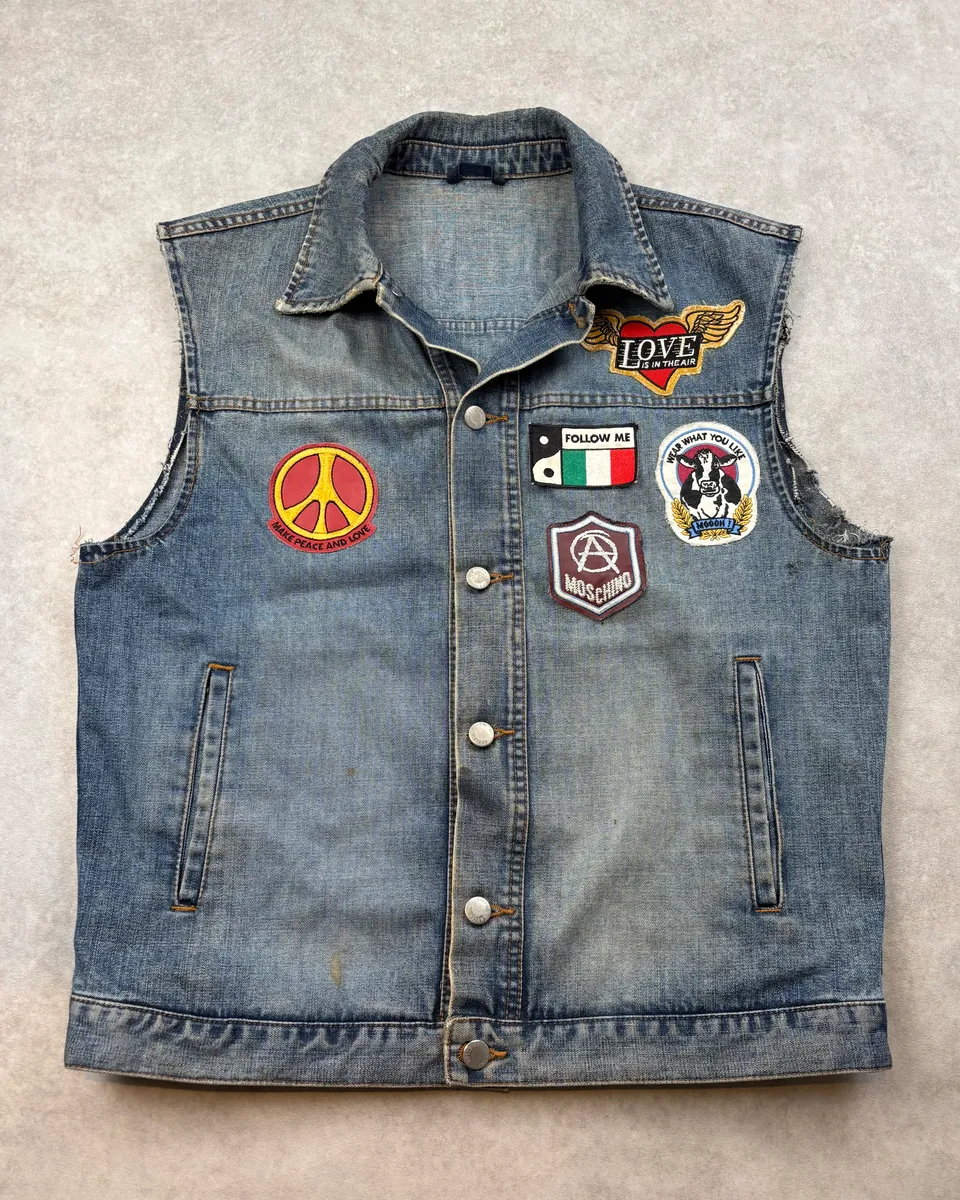 AW1993 Moschino Biker Patches Denim Vest