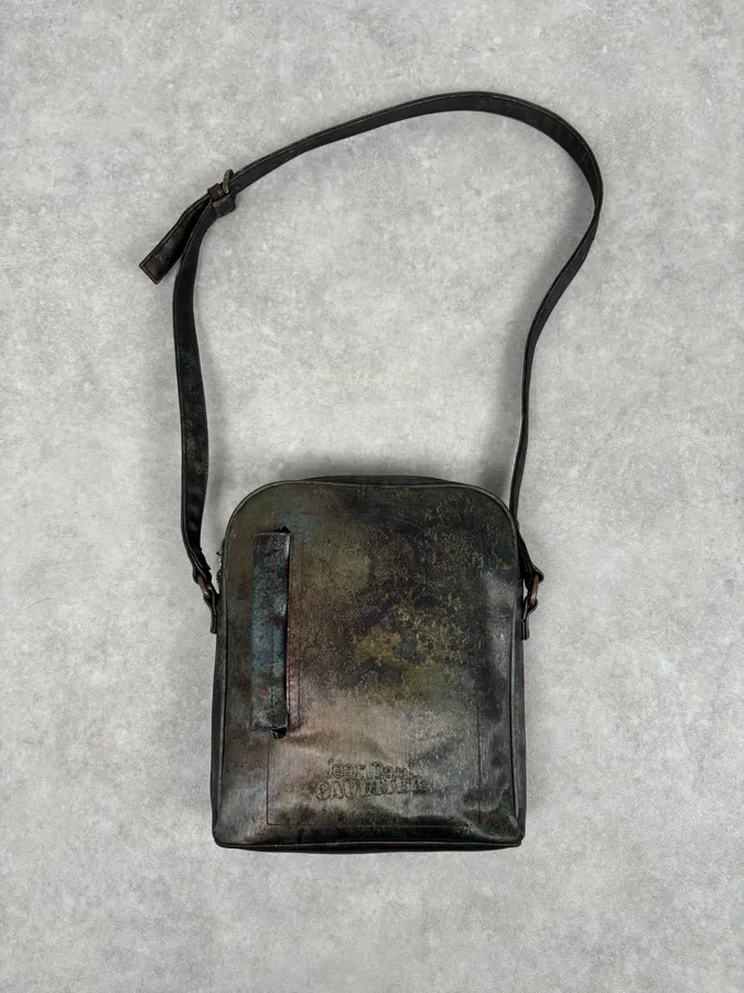 AW1995 Jean Paul Gaultier Green Eroded World Satin Leather Bag