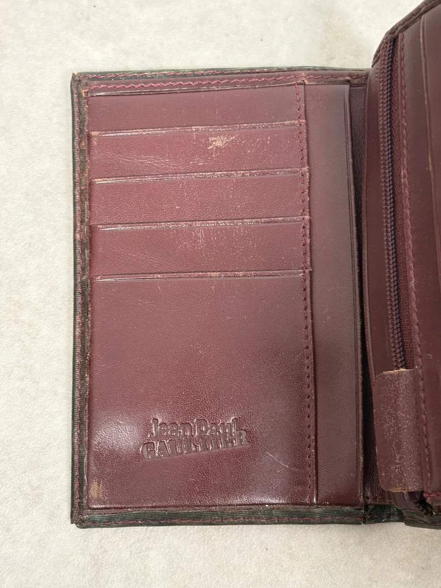 AW1995 Jean Paul Gaultier World Eroded Green Leather Wallet - Image 6