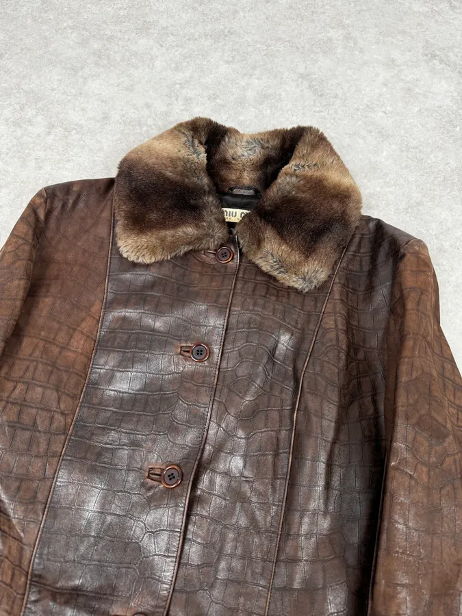 AW1995 Miu Miu Crocodile Effect Leather Premium Fur Coat - Image 5