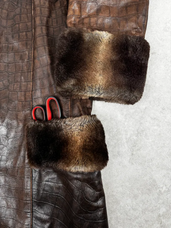 AW1995 Miu Miu Crocodile Effect Leather Premium Fur Coat - Image 8