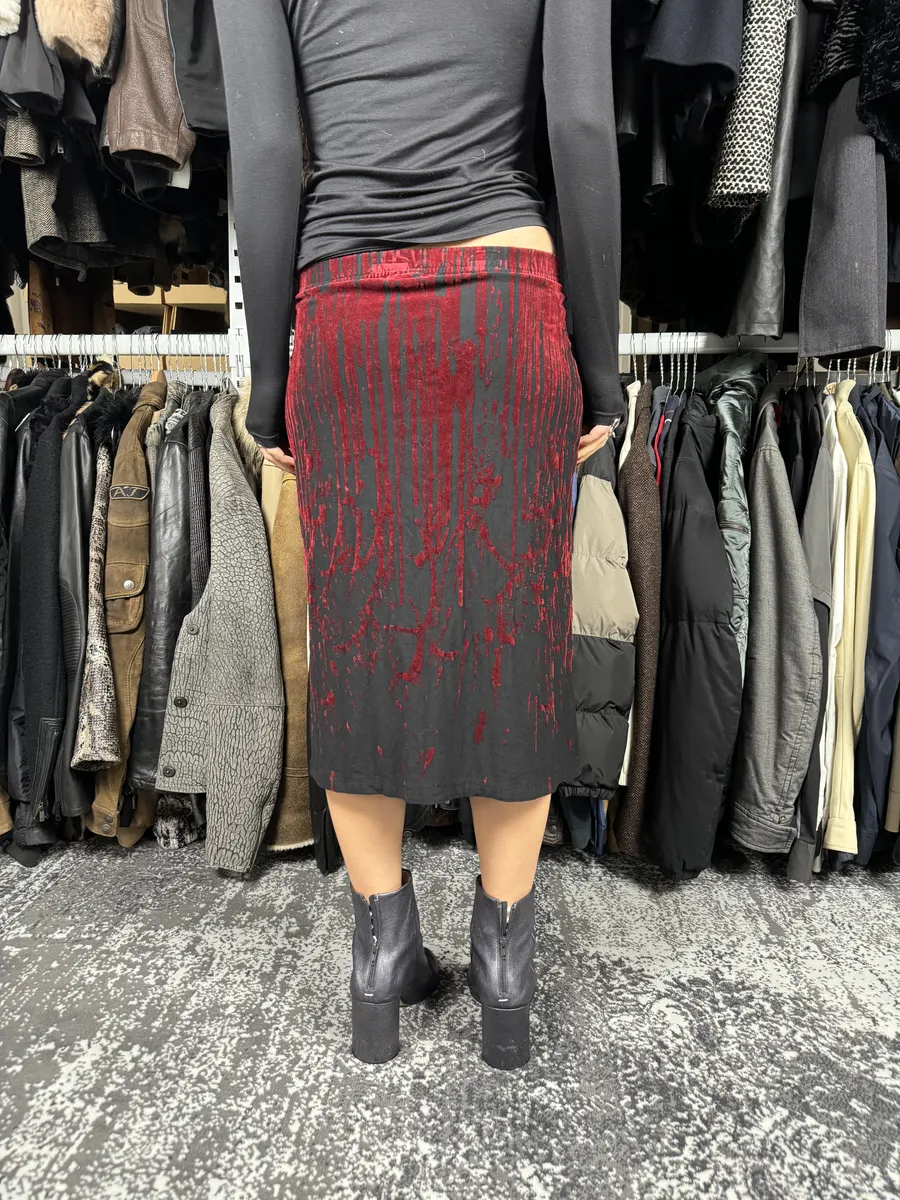 AW1998 Jean Paul Gaultier Black Red Velvet Blood Skirt - Image 2
