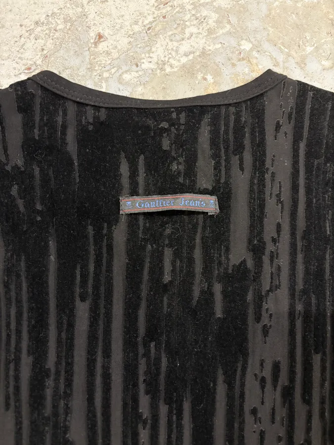 AW1998 Jean Paul Gaultier Blood Drip Black Velvet Maxi Dress - Image 6