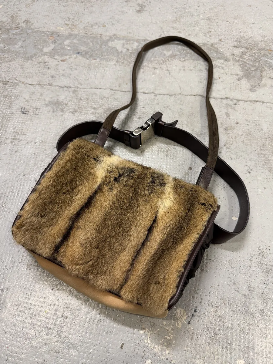 AW1999 Prada Beige Canvas Fur Shoulder Belted Bag - Image 7