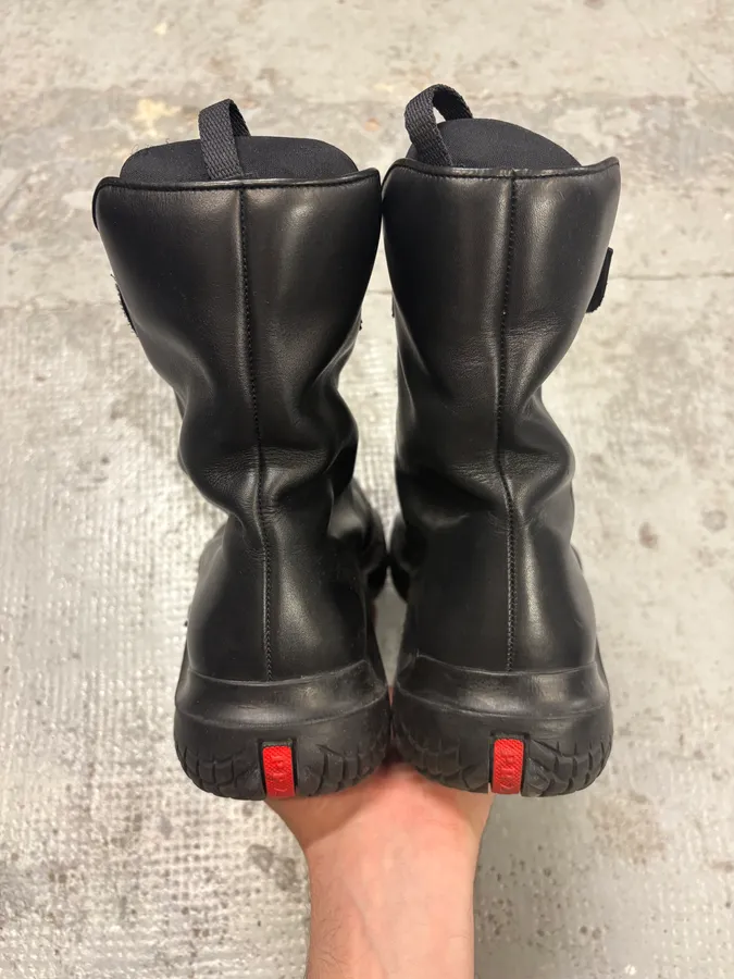 AW1999 Prada Black Leather Scratch Laced Vibram Boots - Image 6
