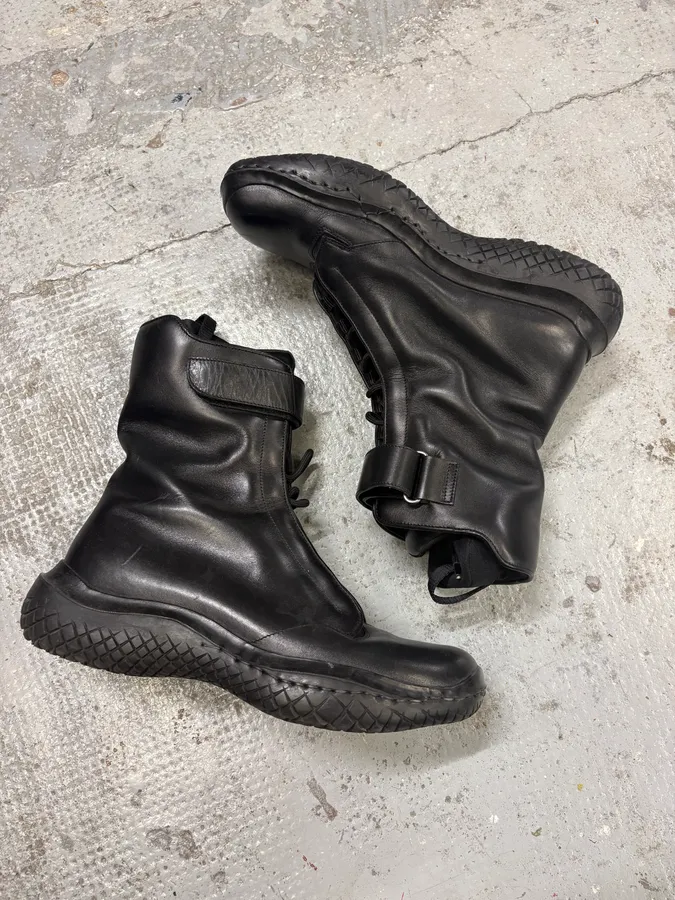 AW1999 Prada Black Leather Scratch Laced Vibram Boots - Image 7