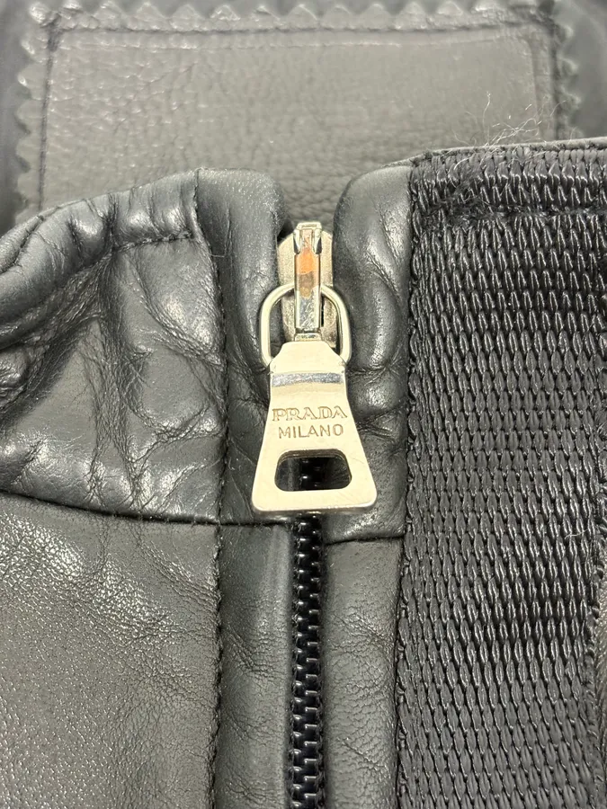 AW1999 Prada Black Minimalist Biker Leather Jacket - Image 9