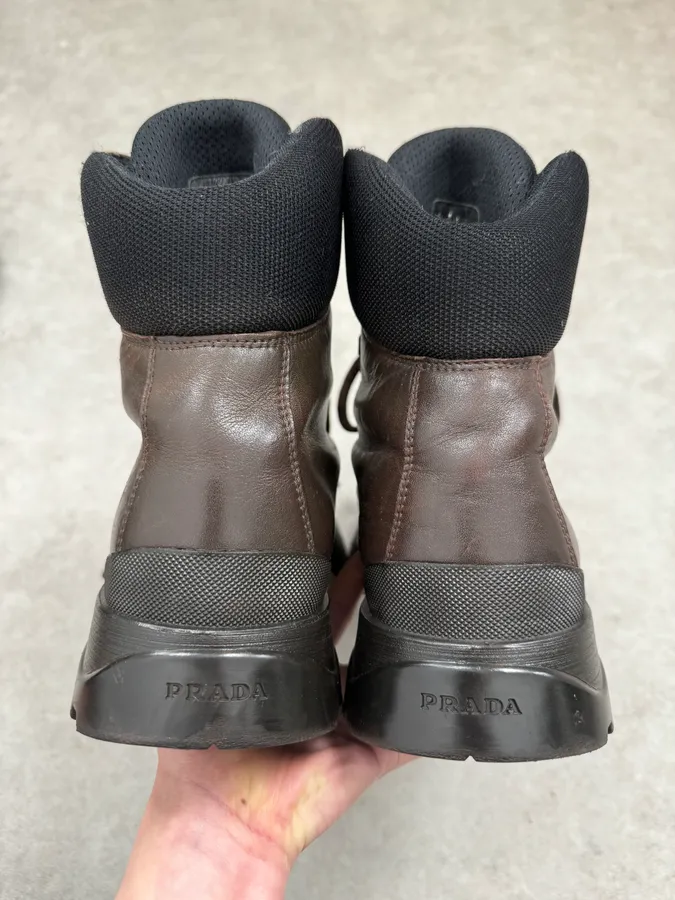 AW1999 Prada Brown Leather Lace-Up Hiking Boots - Image 7