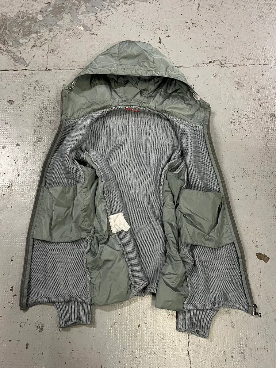 AW1999 Prada Linea Rossa Nylon Hood Grey Wool Sweater - Image 10