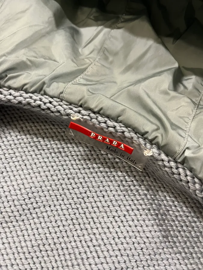 AW1999 Prada Linea Rossa Nylon Hood Grey Wool Sweater - Image 11