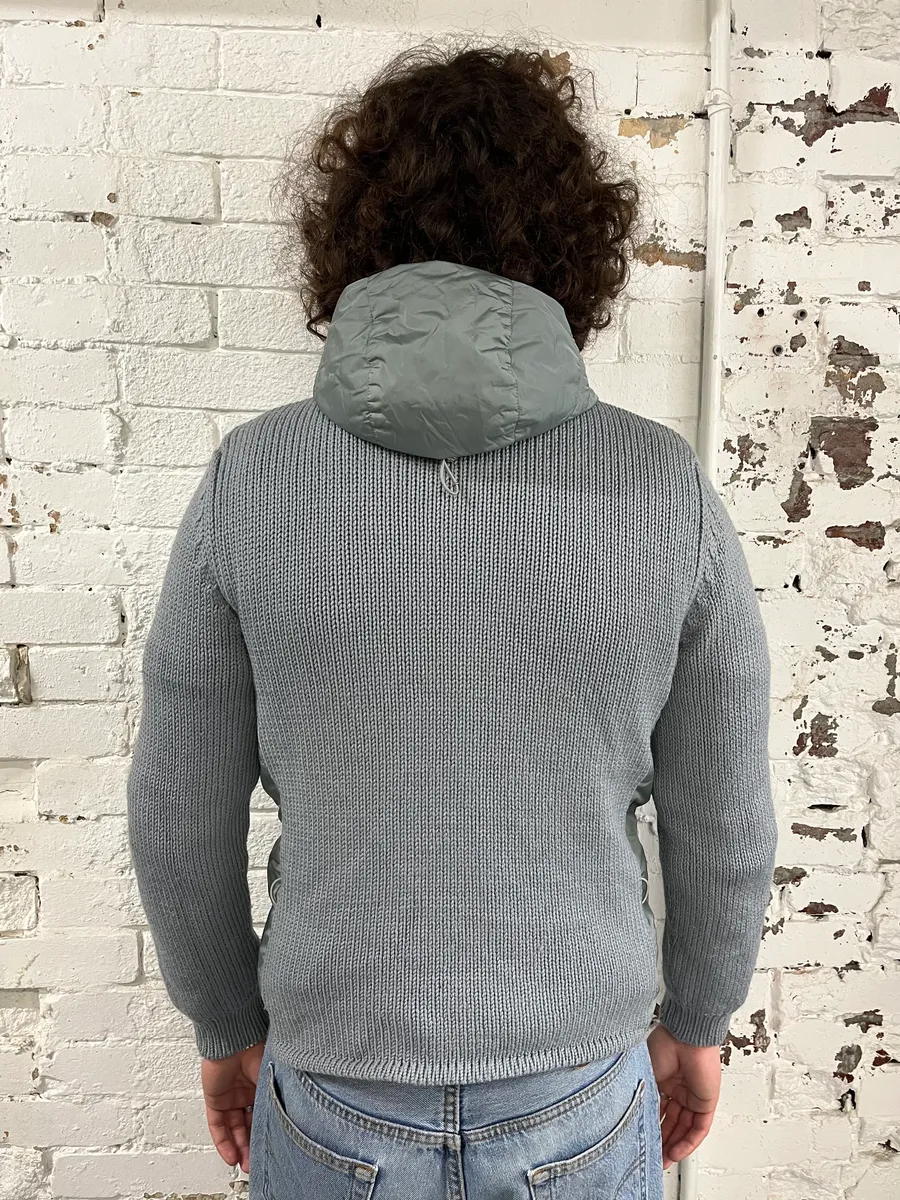 AW1999 Prada Linea Rossa Nylon Hood Grey Wool Sweater - Image 3