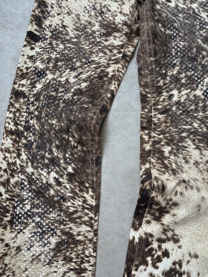 AW1999 Roberto Cavalli Beige & Brown Sequin Animal Fury Pants - Image 10