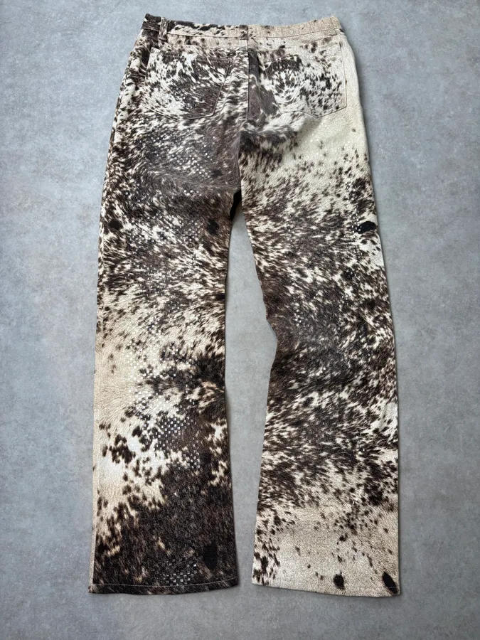 AW1999 Roberto Cavalli Beige & Brown Sequin Animal Fury Pants - Image 6