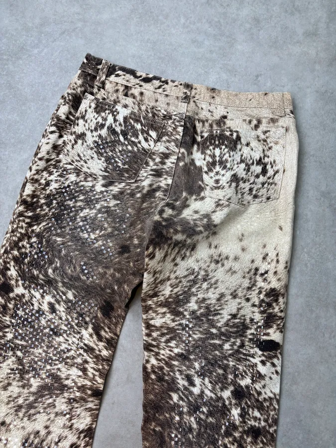 AW1999 Roberto Cavalli Beige & Brown Sequin Animal Fury Pants - Image 7