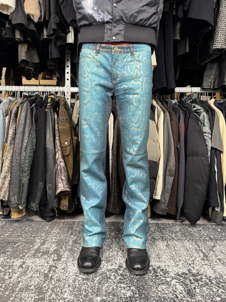 AW1999 Roberto Cavalli Blue Legend Python Gold Pants - Image 2