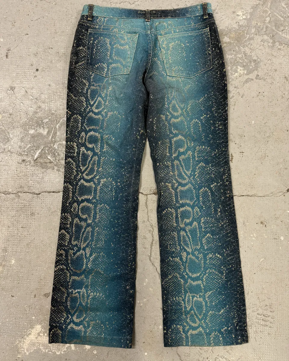 AW1999 Roberto Cavalli Blue Python Skin Legend Pants - Image 5