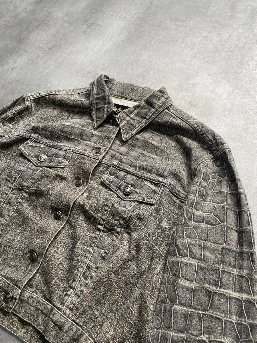 AW1999 Roberto Cavalli Crocodile Printed Cropped Denim Jacket - Image 5