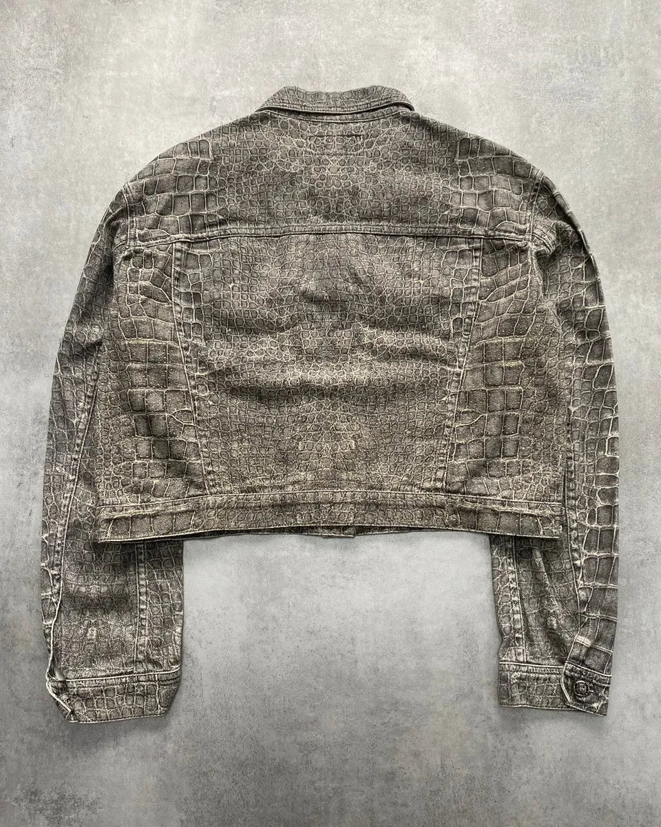 AW1999 Roberto Cavalli Crocodile Printed Cropped Denim Jacket - Image 6