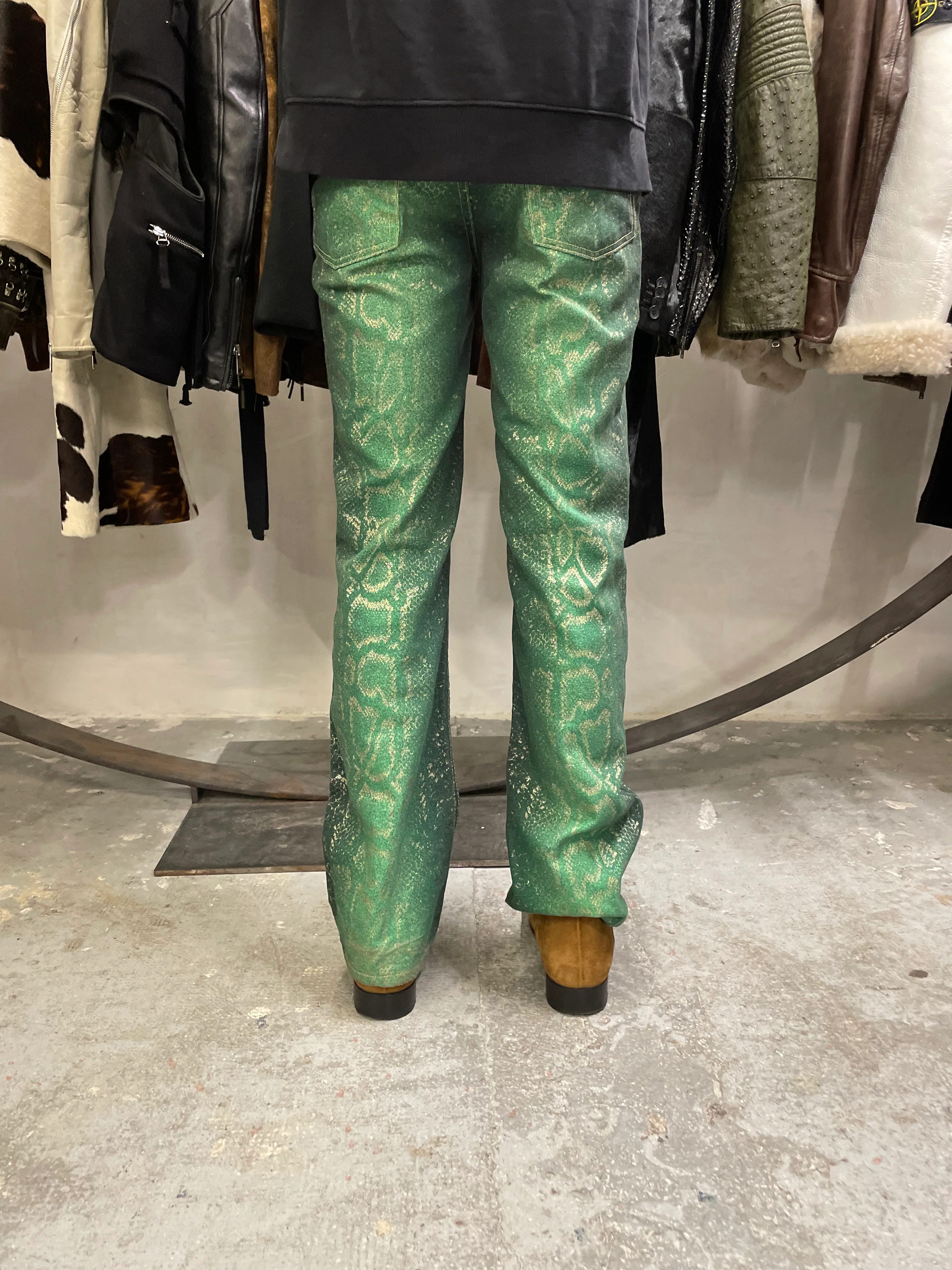 AW1999 Roberto Cavalli Green Legend Python Effect Pants - Image 10