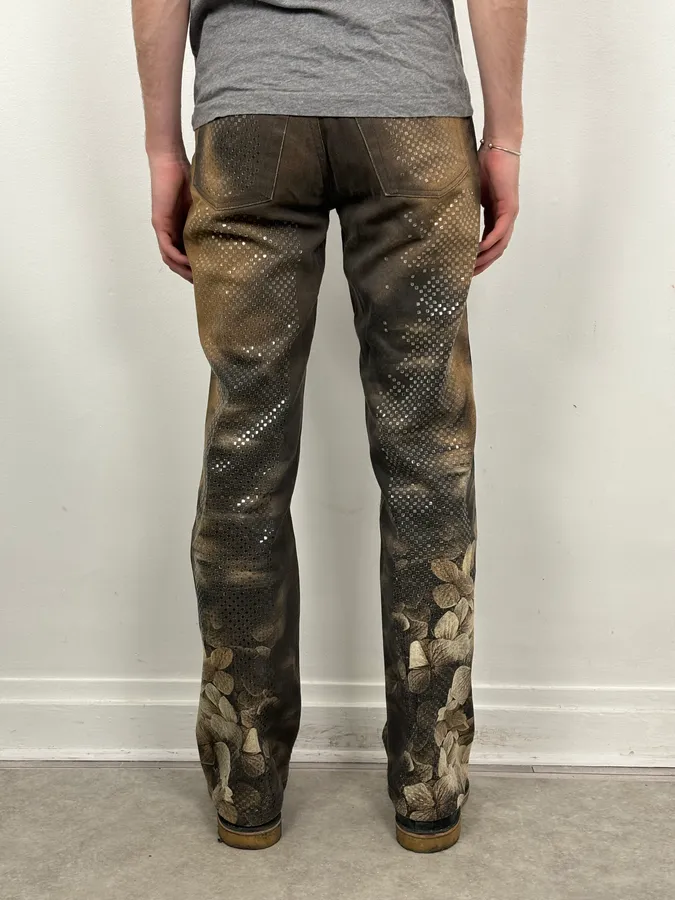 AW1999 Roberto Cavalli Grey & Gold Spectrum Flower Straight Jeans - Image 4