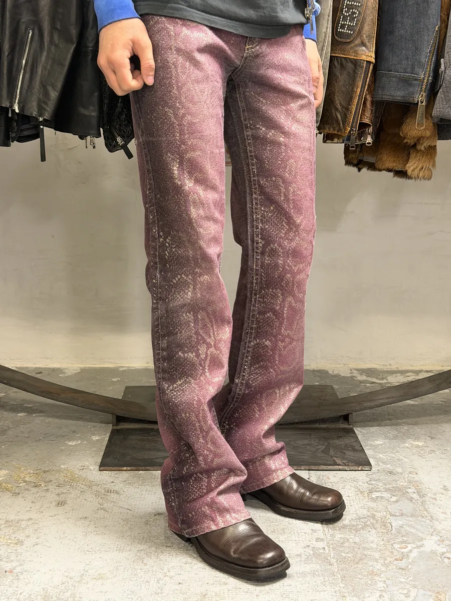 AW1999 Roberto Cavalli Python Purple Straight Denim Jeans - Image 3
